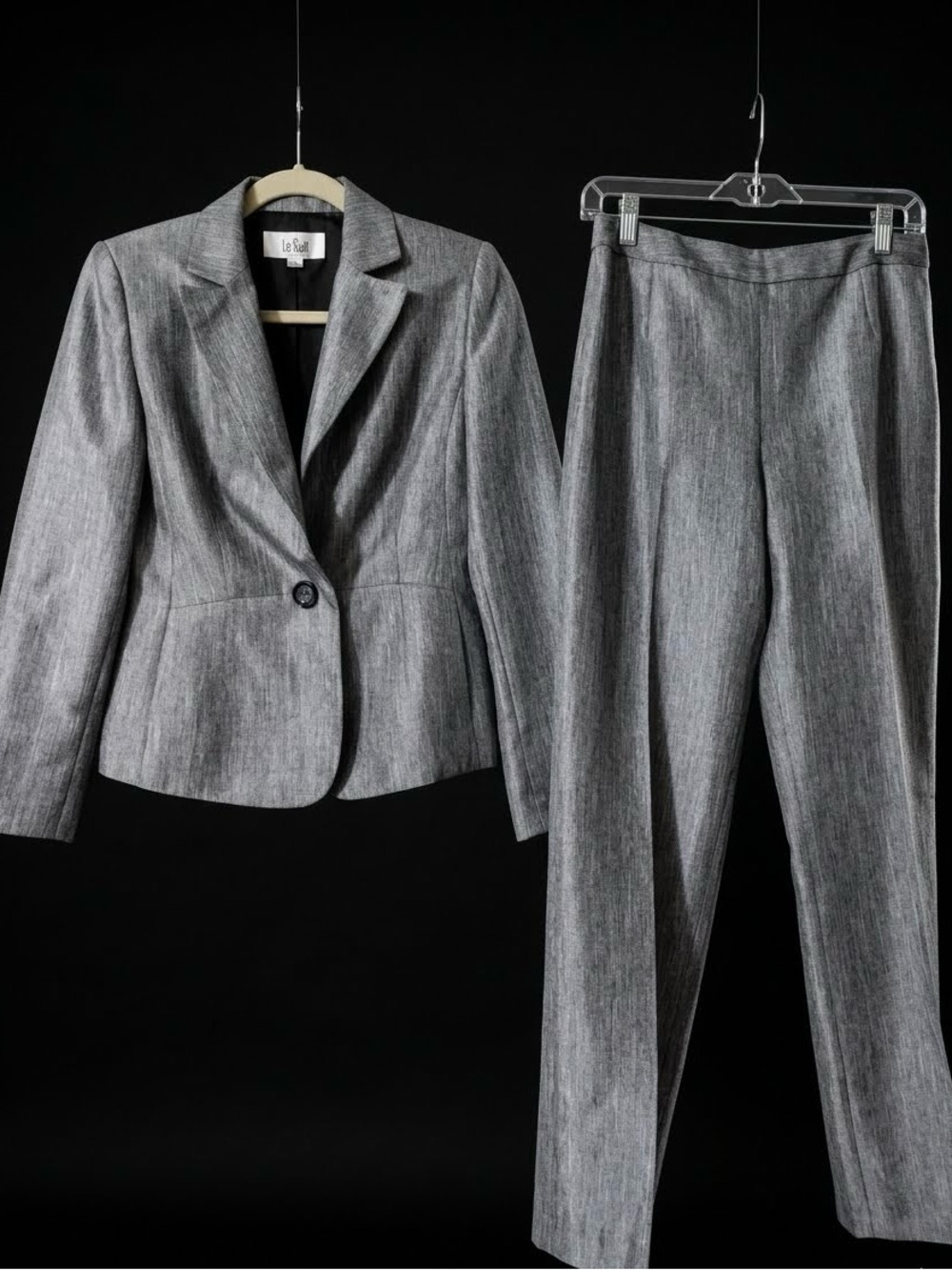 Le Suit Heather Gray 2-Piece Pant Suit Set